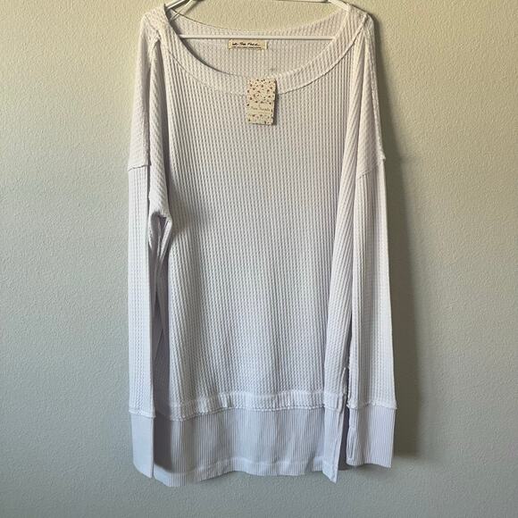 NWT We the Free White Thermal Waffle Knit Long Sleeve Drop Hem Blouse | Size L - Picture 8 of 12